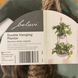 NWT Belavi double hanging ceramic planter with natural rope